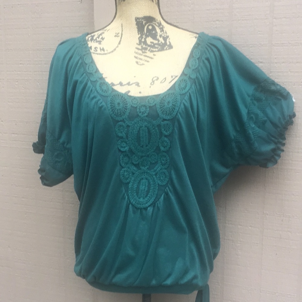 Sz S Sam & Max Dark Green Blouson Top EUC